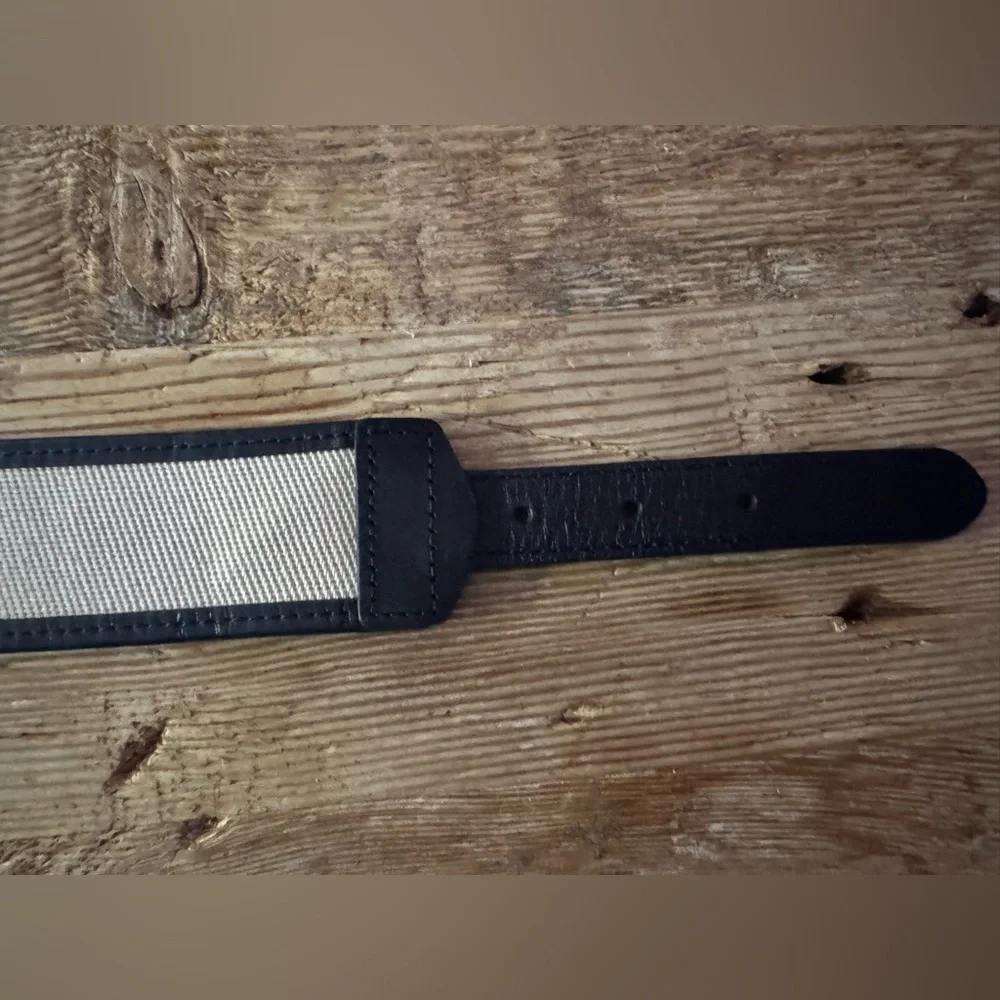 J. Crew Womens Black Leather Natural Twill Insert Corset Waist Belt Size Large - Picture 6 of 10